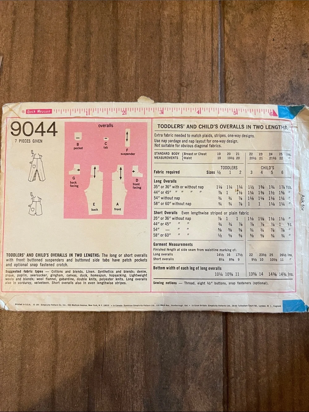 1970s Simplicity Toddler Overalls Sewing Pattern - Size 1